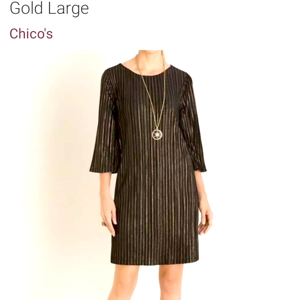 Chicos Holiday Dress Size 0 US 4/6 Or 6/8 Shine Striped Velvet Dress EUC
